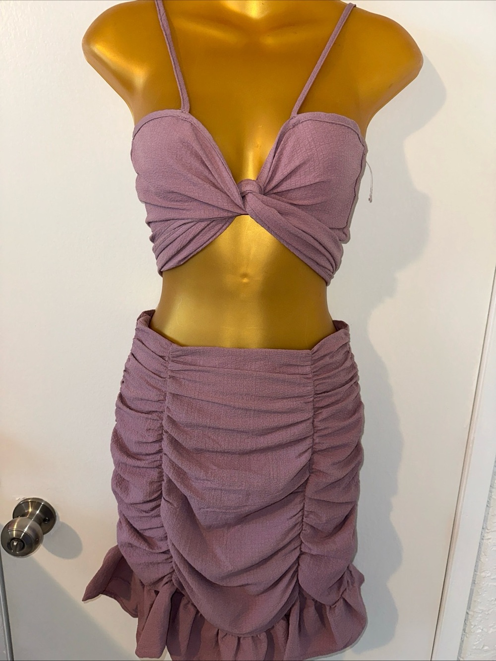 Ruched Two-Piece Skirt Set in Mauve - Women's Summer Co-ord